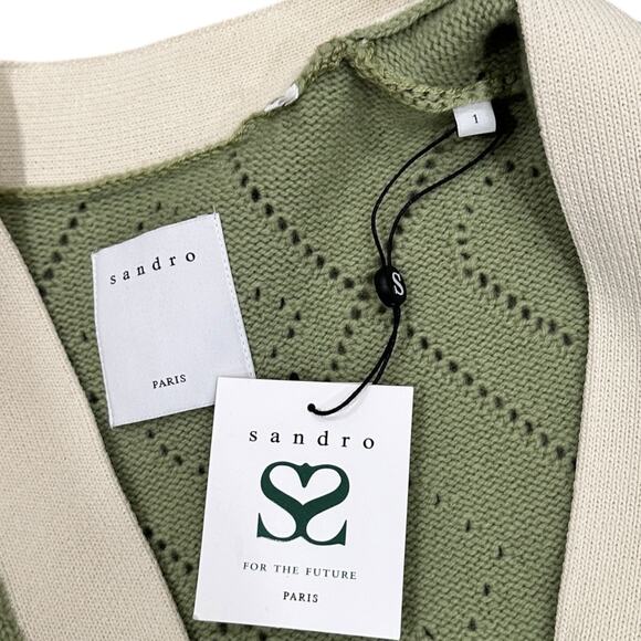 NWT Sandro Espoir Long Pointelle Knit Vest in Green - Picture 6 of 6